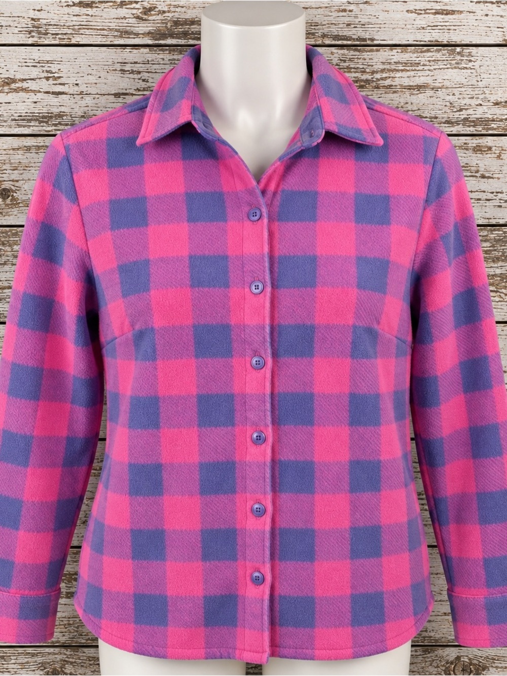 Riders by Lee Pink Blue Plaid Fleece Button Front Shirt Women’s Small